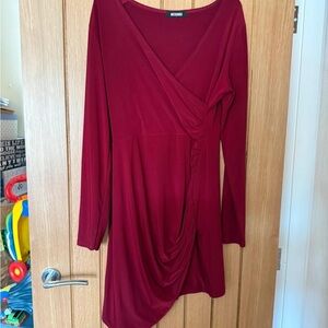 Missguided Deep Red Long Sleeve Wrap Dress